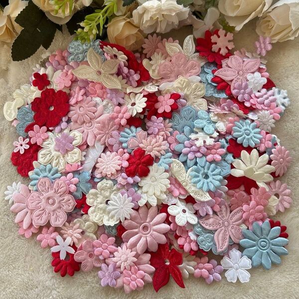 生地 デコパーツ プラパーツ ハンドメイド 手作り パーツ ふわふわ素材 花モチーフ 洋裁 アートフラワー 花柄 和裁 ワッペン