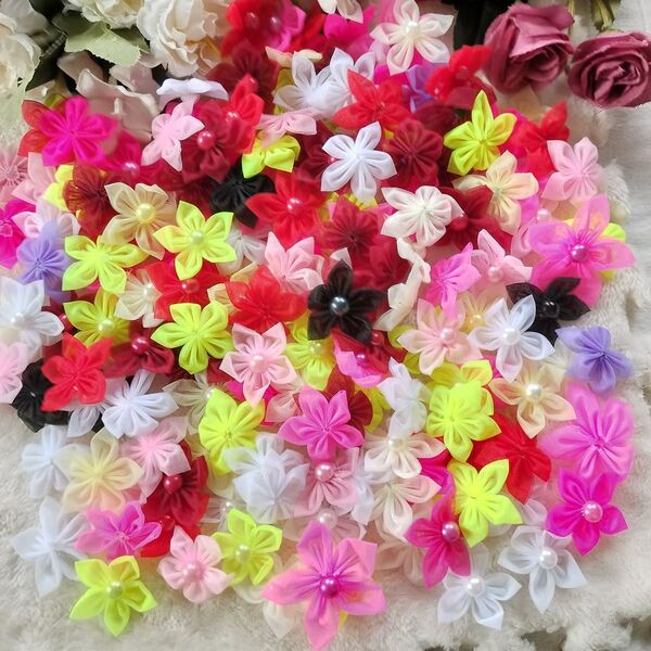 造花 材料 素材 手作り 花モチーフ パーツ パール付き ハンドメイド 花蕊 リボン 材料 ヘアゴム 髪飾り レース フラワー