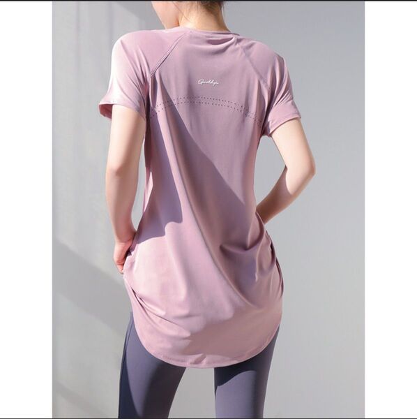 Lサイズ ピンク スポーツ ヨガウェア ジム ジムウェア 体型カバー Tシャツ 半袖 ピラティス