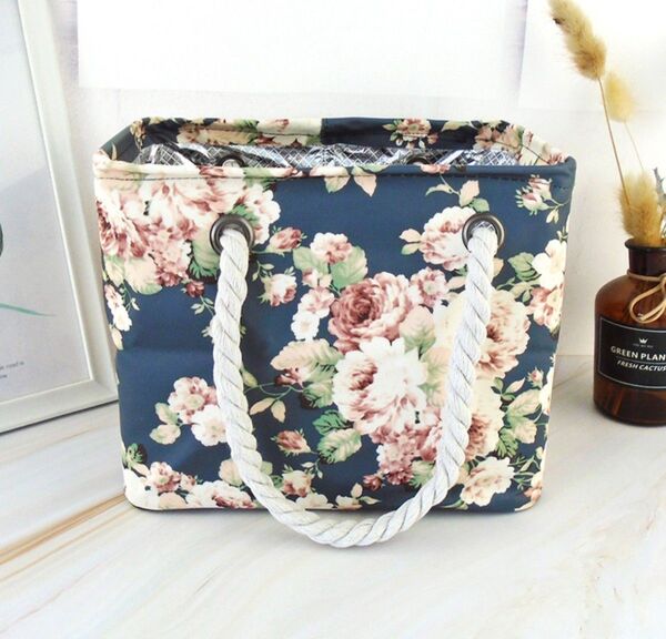 再入荷!お風呂バック 花柄ネイビー スパバック プールバック 温泉 銭湯 ジム サウナ
