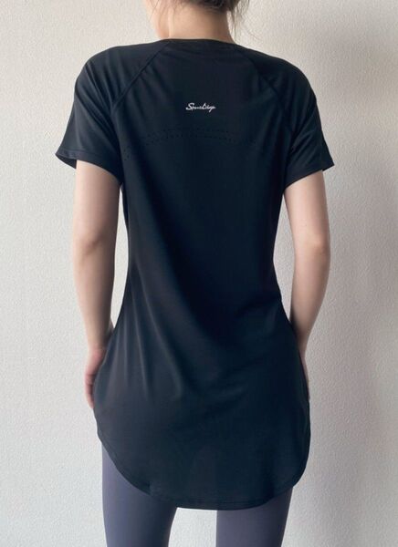 Lサイズ ブラック 黒 スポーツ ヨガウェア ジム ジムウェア 体型カバー Tシャツ 半袖 ピラティス
