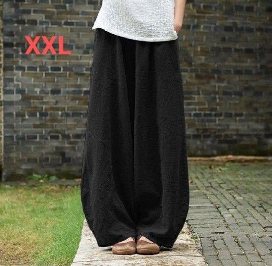 黒 XXL サルエルパンツ カジュアル バルーン ワイド ゆったり 綿麻