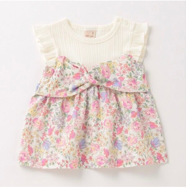 プティマイン 花柄ドッキングTシャツ トップス Tシャツ 120 女の子 半袖