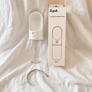 ★ウォーターボトル お皿不要 そのまま飲める 水分補給 ロック機能 散歩 ホワイト ペット用 犬用