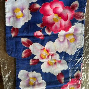 浴衣 椿の花柄 ネイビー