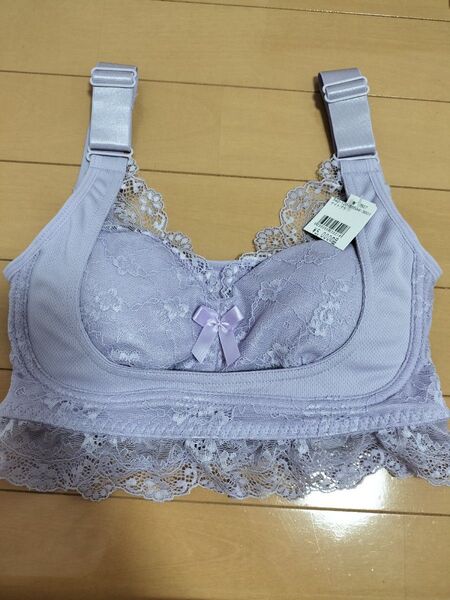 【新品未使用】エレアリーナイトブララベンダーSサイズノンワイヤーナイトブラメッシュ加工長さ調節紐付き24時間ブラ盛りブラ補正レース