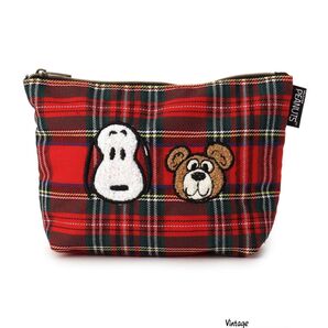 新品未開封スヌーピー&ベア チェック 化粧ポーチ H13×W19×D5cm