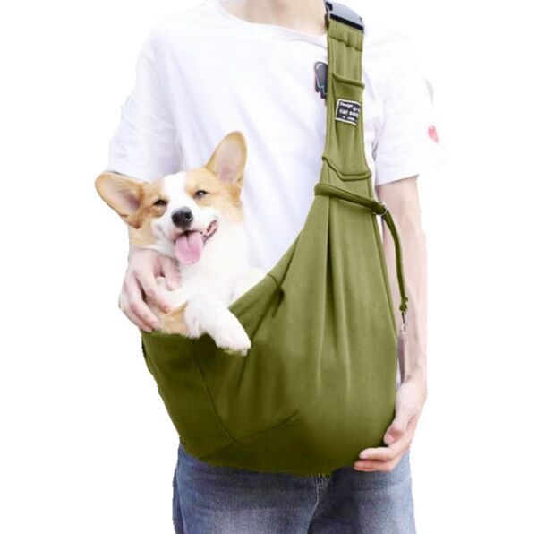 カーキ ペット用 スリング 犬 猫 お散歩バッグ リバーシブル バックル付