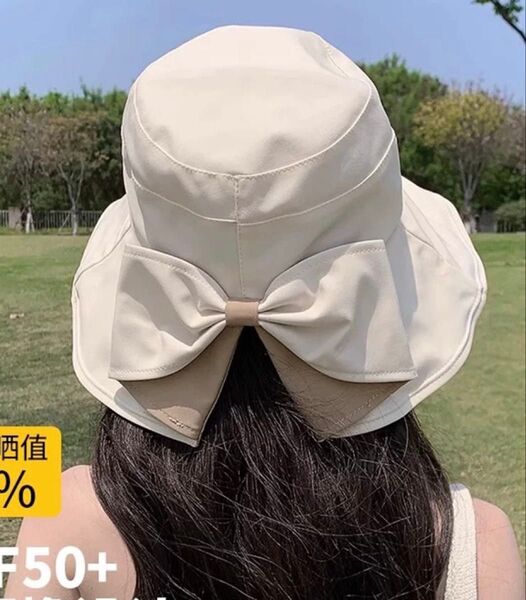 帽子 紫外線対策 夏 つば広 UVカット 日よけ帽子 小顔効果 夏用 おしゃれ 大きめリボン 可愛い ハット アイボリー