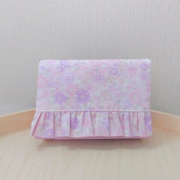 移動ポケット パステルカラー フラワーリボン フリル マチあり ハンドメイド