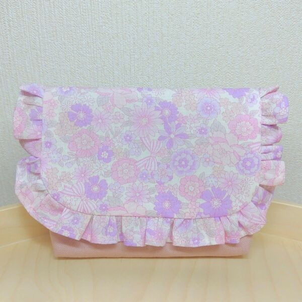 移動ポケット 小花柄 女の子 ピンク フリル ハンドメイド