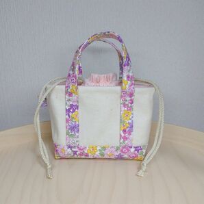 倉敷帆布使用 ミニミニトートバッグ風 巾着ポーチ ピンク ハンドメイド