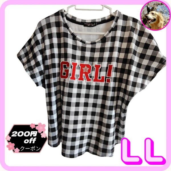 ブルークロス 半袖 ギンガム チェック Tシャツ ブラック/黒 LL/XL/2L