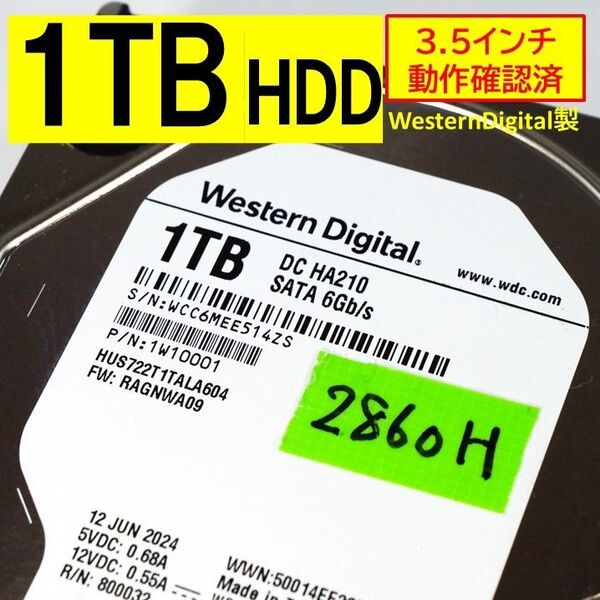 正常】1TB HDD 3.5インチ SATA 内蔵 2860H WesternDigital製 250729