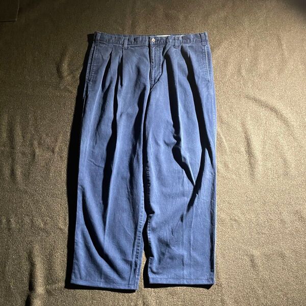 90s Eddie Bauer 2タックワイドチノスラックス 38/30 ネイビー