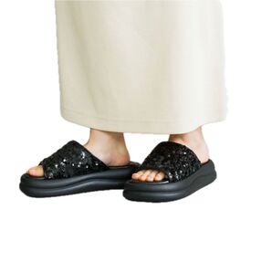 studio CLIP スパンコール スライド サンダル L