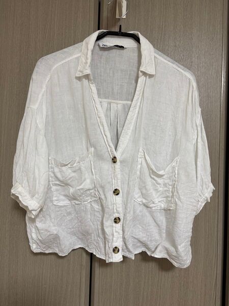 ZARA ホワイト ショート丈ブラウス 麻