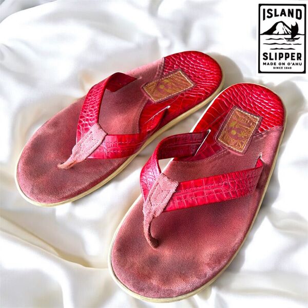 ISLAND SLIPPER クロコ型押し レッド サンダル ビーチサンダル アイランドスリッパ
