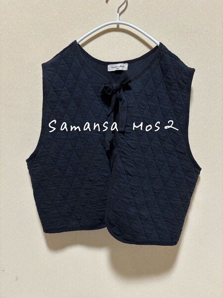 Samansa Mos2 サマンサモスモス カットキルトベスト ブラック リボン
