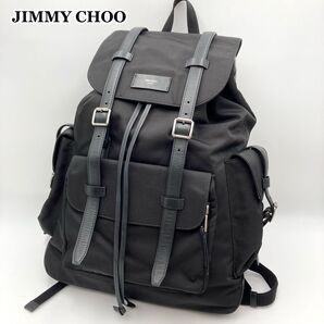 近年モデル【極美品】JIMMY CHOO ジミーチュウ フィルモア リュック バックパック 黒 ナイロン×レザー マルチポケット