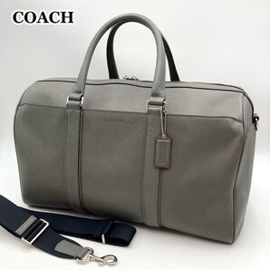 男女兼用【美品】COACH コーチ F93387 ボストンバッグ サフィアーノレザー グレー 大容量 2way ロゴチャーム 旅行