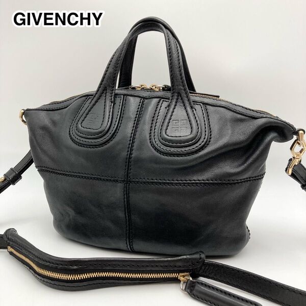 希少サイズ【美品】GIVENCHY ジバンシー ナイチンゲール ショルダーバッグ レザー 黒 2way 4Gロゴ型押し ミニバッグ