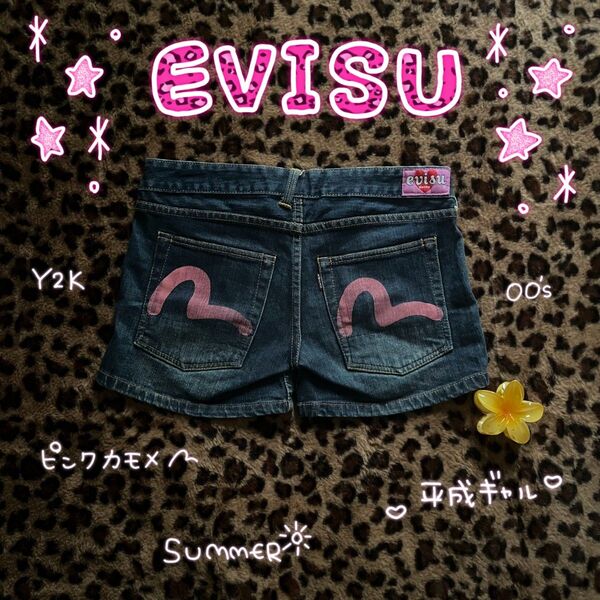 EVISU Y2K ピンク カモメ ローライズ ショートパンツ デニム 平成 ギャル