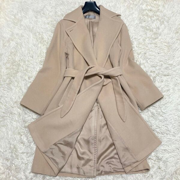 美品 MAXMARA マックスマーラ 銀タグ アンゴラ混 ベルデットコート 40 L キャメル ロングコート ガウン ウール