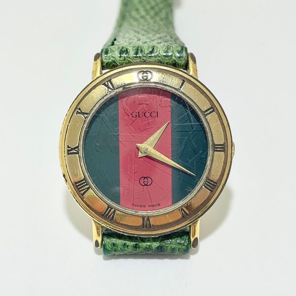 グッチ GUCCI 3000L 稼働 新品電池 シェリーライン ヴィンテージ アンティーク ローマンベゼル