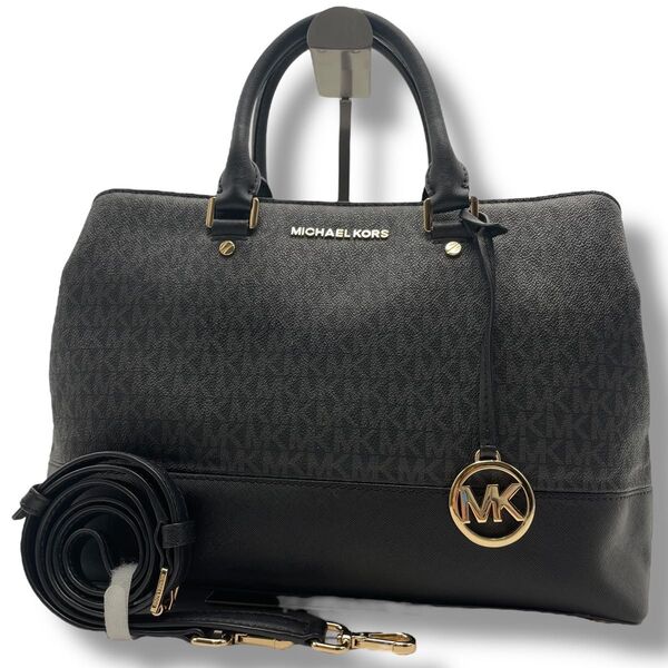 【美品】MICHAEL KORS マイケルコース A4可 2way ハンド ショルダーバッグ PVC×レザー ビジネス 通勤通学
