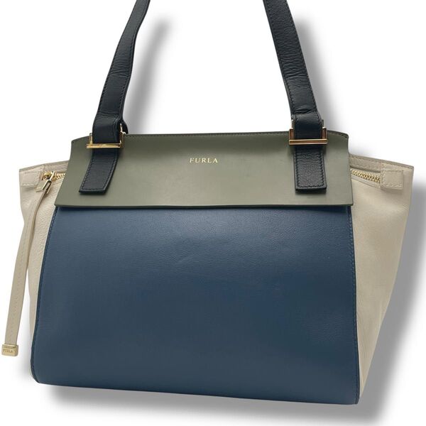 【美品】FURLA フルラ ショルダーバッグ オールレザー 本革 肩掛け 斜め掛け サコッシュ ロゴ マルチカラー バイカラー
