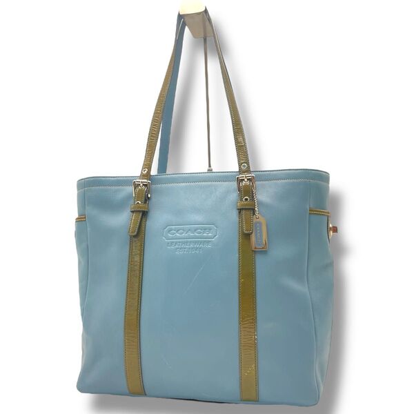 【良品】A4収納可 COACH コーチ トートバッグ レザー 本革 バイカラー 肩掛け 大容量 男女兼用 通勤通学 ターンロック