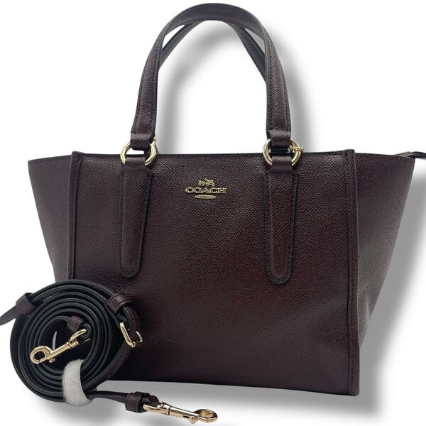【美品】COACH コーチ 2way ハンド ショルダーバッグ レザー 本革 肩掛け 斜め掛け ロゴ金具 ミニバッグ チャーム付