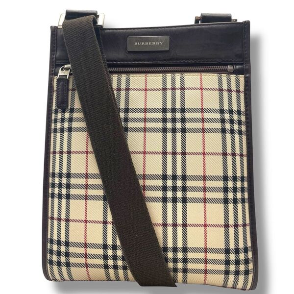 【美品】BURBERRY バーバリー ショルダーバッグ サコッシュ ノバチェック キャンバス×レザー 男女兼用 ユニセックス