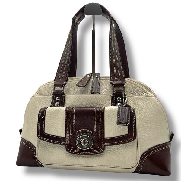【良品】COACH コーチ ミニボストン トートバッグ オールレザー 本革 ターンロック 肩掛け ハンドバッグ ロゴチャーム