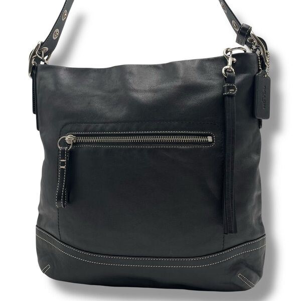 【美品】COACH コーチ 2way ショルダーバッグ オールレザー 本革 黒 肩掛け 斜め掛け 男女兼用 ユニセックス メンズ