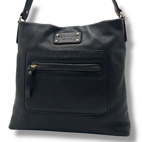 【美品】Kate Spade ケイトスペード ショルダーバッグ サコッシュ オールレザー 本革 斜め掛け ブラック 黒 ロゴ