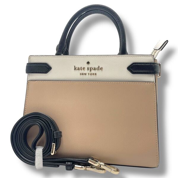 【美品】Kate Spade ケイトスペード 2way ハンド ショルダーバッグ レザー バイカラー ステイシー 斜め掛け ロゴ