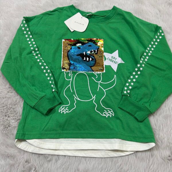新品!キッズ子ども男の子トップス長袖カットソー長袖ロンT110センチ 恐竜 スパンコール 長袖Tシャツ