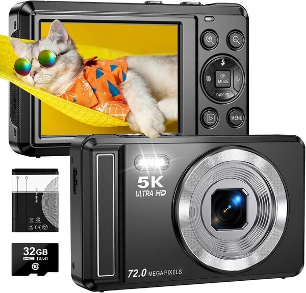 デジカメ 5K デジタルカメラ 7200万画素 コンパクトカメラ コンデジ 16倍ズーム
