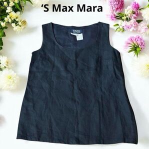‘S Max Mara☆エスマックスマーラ☆リネン 麻 ベスト イタリア製 ブラック 黒 M ジレ プルオーバー