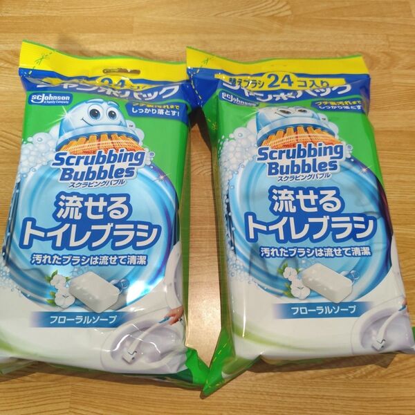 スクラビンクバブル 流せるトイレブラシ 付け替え 24個入 フローラルソープの香り 黒ズミ トイレブラシ 使い捨て