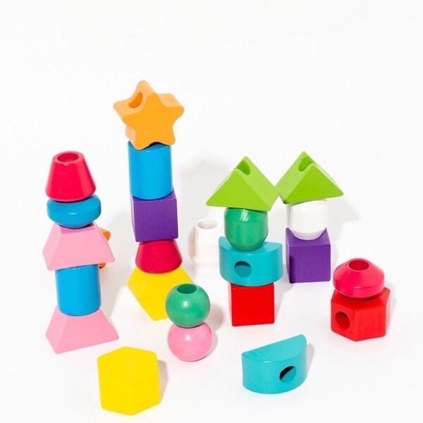 紐通し パズル おもちゃ 知育玩具 モンテッソーリ 木製 積み木 つみき 子ども カラフル 絵合わせ 棒通し 型はめパズル