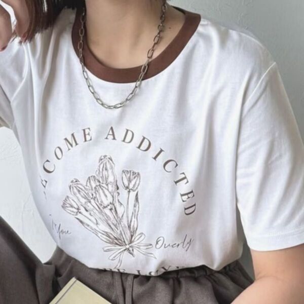 クラシカルエルフ Tシャツ Mサイズ 半袖 フラワープリント ホワイト ブラウン