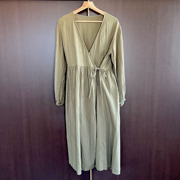 【無印良品】ふんわりしぼガーゼ ロングカーディガン/L カーキ 24SS ワンピース 二重ガーゼ