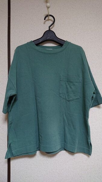 GU ヘビーウェイト オーバーサイズ Tシャツ コットン 綿 厚手 M 胸ポケット ユニセックス 男女兼用 M GU 五分袖 半袖