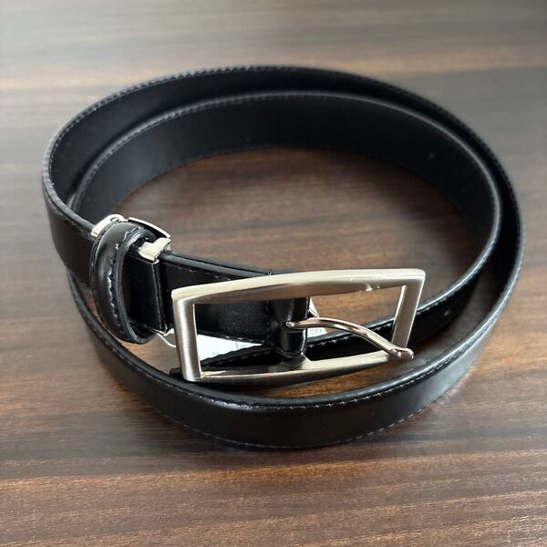 新品 P.S.FA ブラックレザーベルト シルバーバックル メンズ