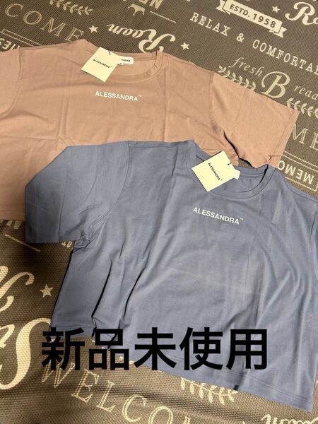 新品未使用 ALESSANDRA 半袖Tシャツ 2枚セット ピンクベージュ/ブルー くすみカラー丈短め ショート丈