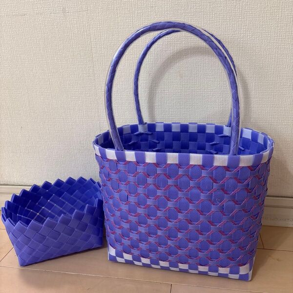 プラカゴ バッグ バッグ&小物入れ ハンドメイド PPバンドプラかご 紫系