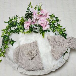 ニューボーンフォト 撮影用 小物セット フェイクファー(ミニ) カゴ 造花(ピンク) ウサギ衣装(帽子、オムツ隠し)